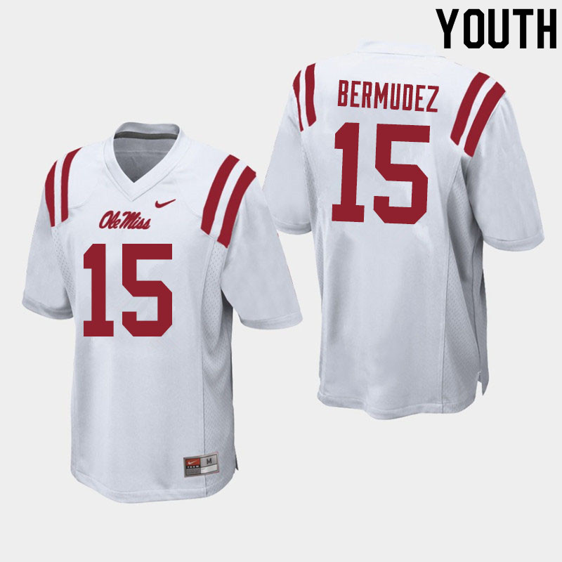 Youth #15 Derek Bermudez Ole Miss Rebels College Football Jerseys Sale-White - Click Image to Close